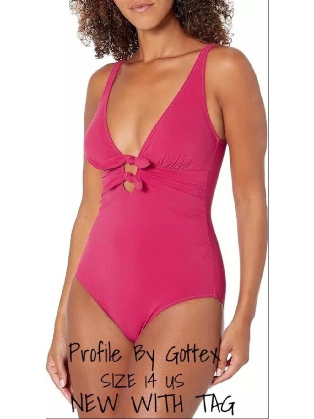 Profile by Gottex One-Piece Swimsuit Deep V Neck Cherry - Size 14 New Tags